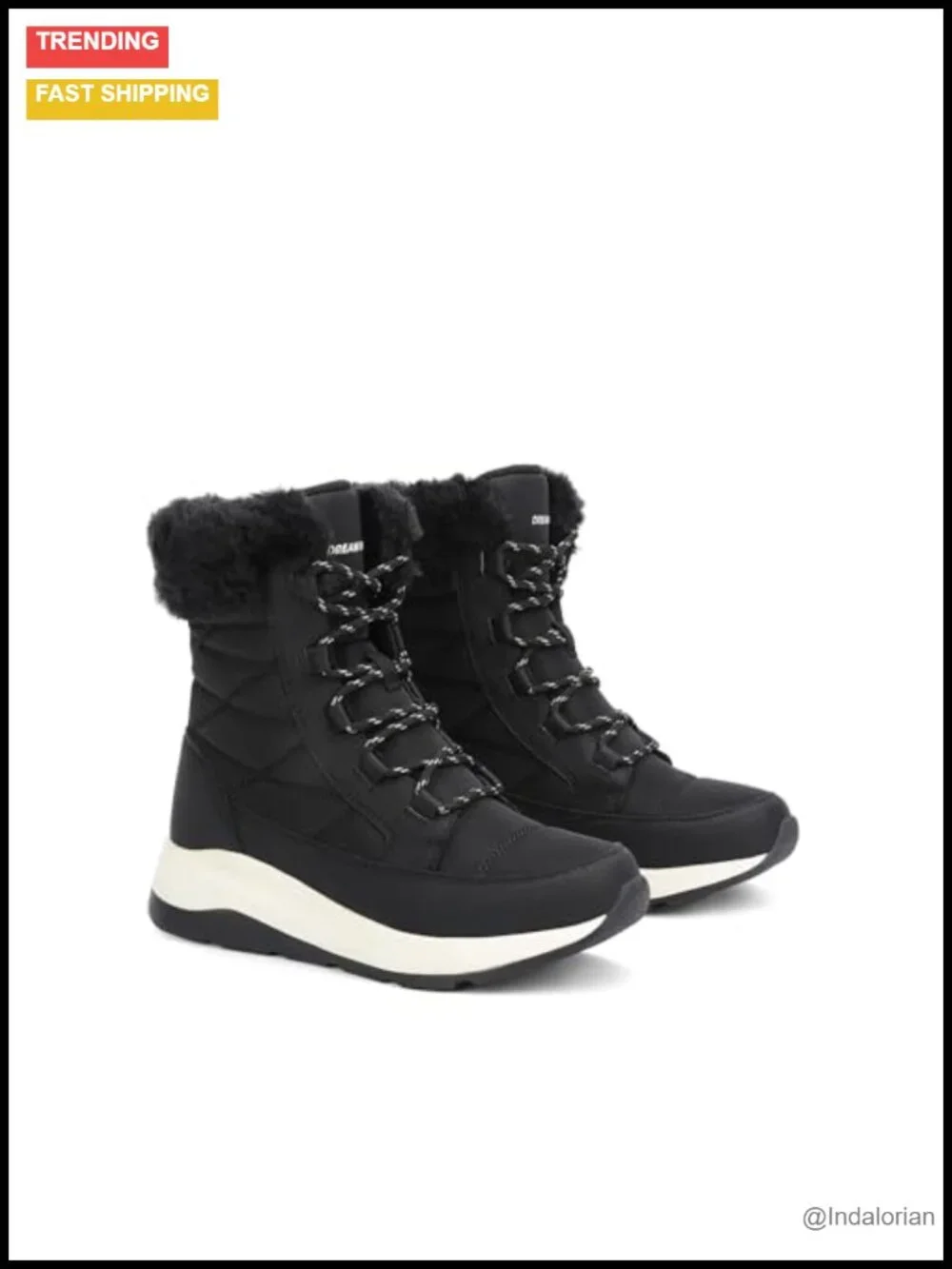 Mid Calf Warm Winter Snow Boots with Faux Fur Lining, Lace-up, Water Repellent